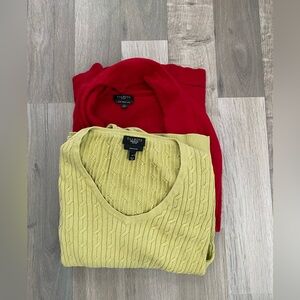 Talbots Petite Women's Sweaters Green/Red Pockets Lot Of 2   Wool/Pima Cotton